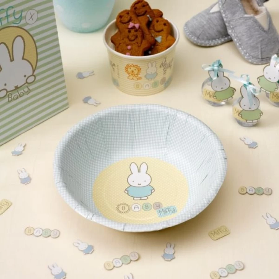 MIFFY Baby Party Bowls - 8 Pack Reusable Plastic Bowls for Kids, Toddler Feeding & Snack Dishes, Bunny-Themed Tableware for Birthdays & Events