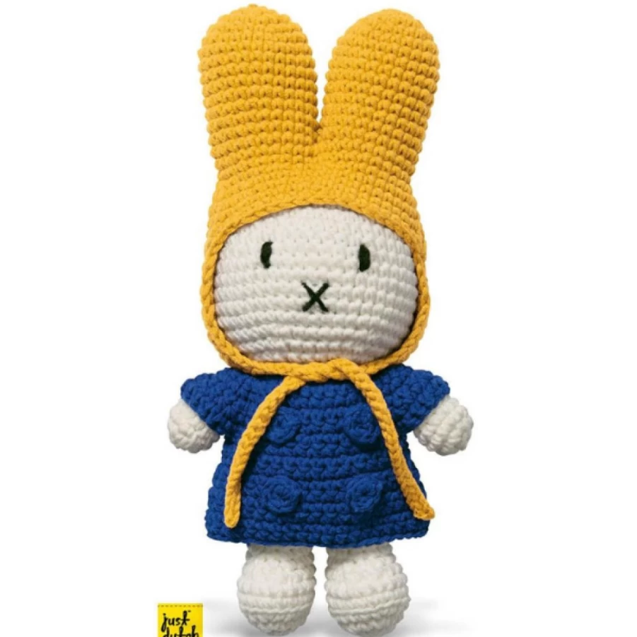 MIFFY Handmade Crochet Doll with Blue Jacket and Yellow Hood - Adorable Collectible Gift