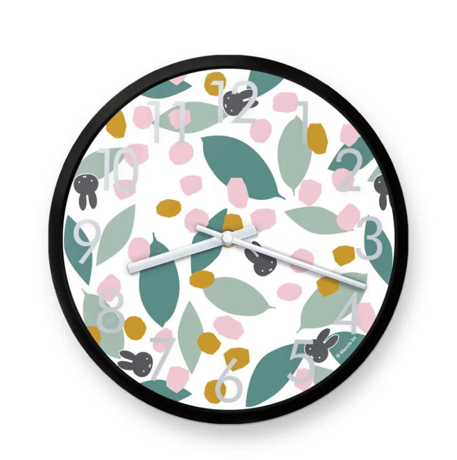 MIFFY Teal Floral Clock - Decorative Miffy Themed Wall Clock for Home & Nursery